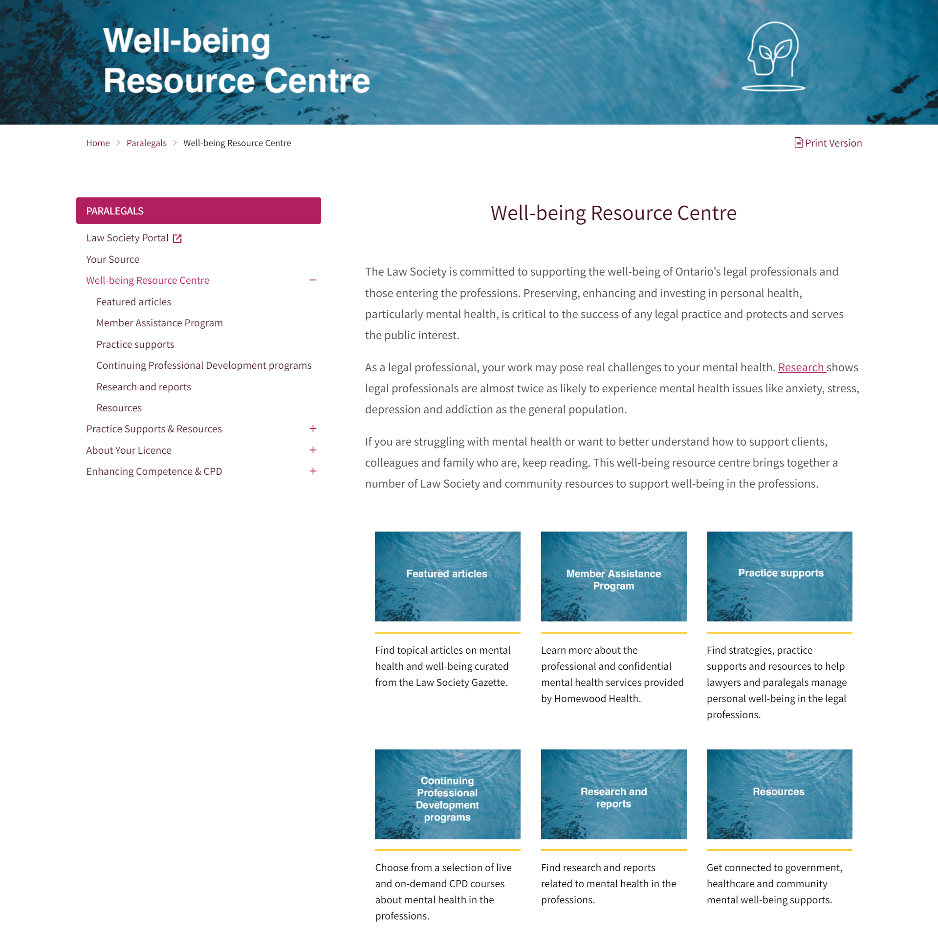 Well-being Resources Centre screenshot